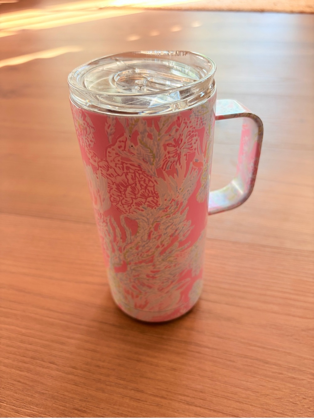 Lilly Pulitzer Pink Floral Insulated Travel Mug with Handle